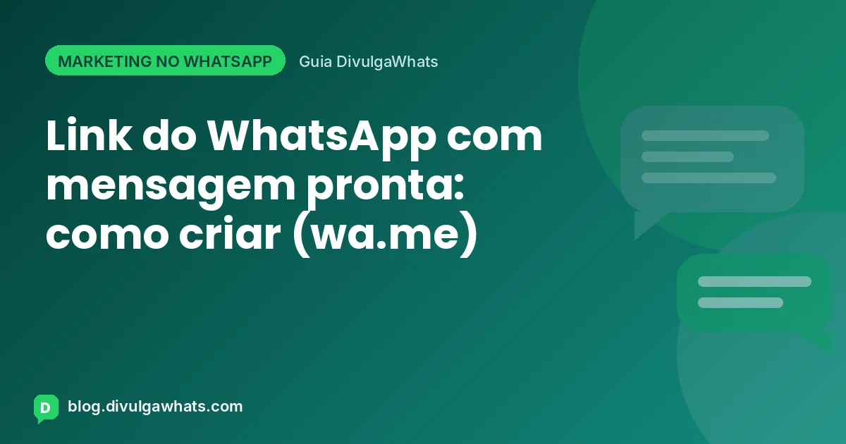 Ilustração de um link wa.me sendo clicado em um smartphone e abrindo uma conversa do WhatsApp com mensagem pronta