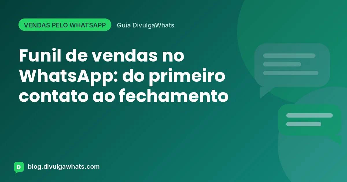 Ilustração de um funil de vendas com conversas de WhatsApp passando por etapas até o fechamento